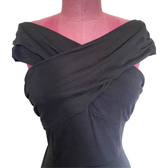 Black Mini Party Homecoming Cocktail Dress Criss-Cross Wrap Off Shoulder Top - Picture 2 of 2